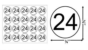 Round Size Sticker Label, Sz 3/4, Number 24 (1,000pcs/1 Roll)