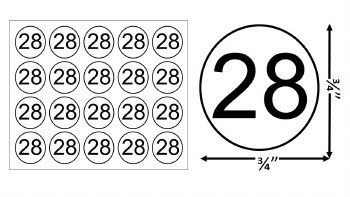 Round Size Sticker Label, Sz 3/4, Number 28 (1,000pcs/1 Roll)