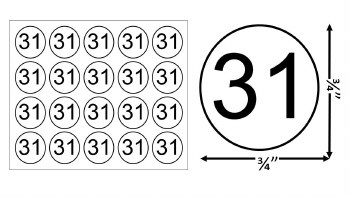 Round Size Sticker Label, Sz 3/4, Number 31 (1,000pcs/1 Roll)