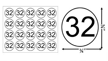 Round Size Sticker Label, Sz 3/4, Number 32 (1,000pcs/1 Roll)