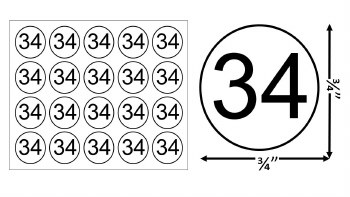Round Size Sticker Label, Sz 3/4, Number 34 (1,000pcs/1 Roll)