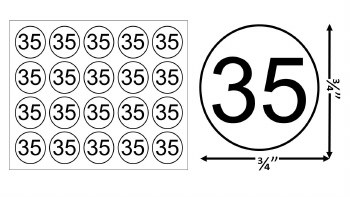 Round Size Sticker Label, Sz 3/4, Number 35 (1,000pcs/1 Roll)