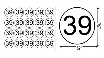Round Size Sticker Label, Sz 3/4, Number 39 (1,000pcs/1 Roll)