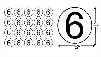 Round Size Sticker Label, Sz 3/4, Number 6 (1,000pcs/1 Roll)