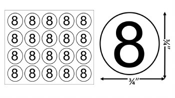 Round Size Sticker Label, Sz 3/4, Number 8 (1,000pcs/1 Roll)