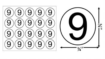 Round Size Sticker Label, Sz 3/4, Number 9 (1,000pcs/1 Roll)