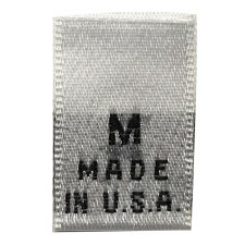 Woven Size Label-Sz M/USA-White tab (Made in USA)