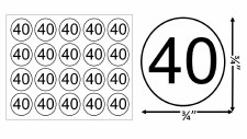 Round Size Sticker Label, Sz 3/4, Number 40 (1,000pcs/1 Roll)