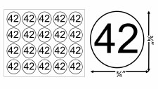 Round Size Sticker Label, Sz 3/4, Number 42 (1,000pcs/1 Roll)