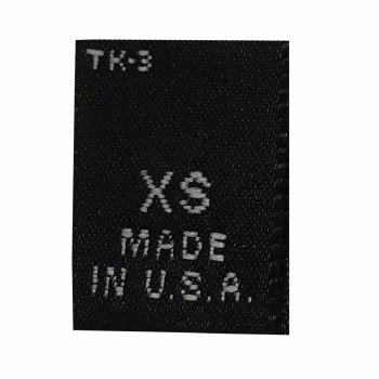 Woven Size Label-Sz XS/USA-Black tab (Made in USA)