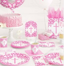 Fancy Pink Cross Plate 7" 8ct