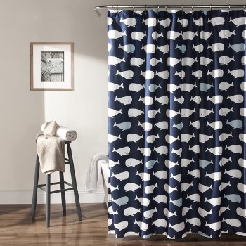 Whales Shower - Navy