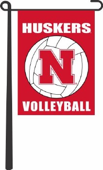 Garden Flag 13"x18" Red with Huskers White Volleyball