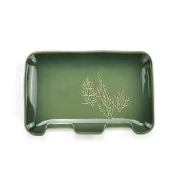 Double Spoon Rest Green Pressed Floral