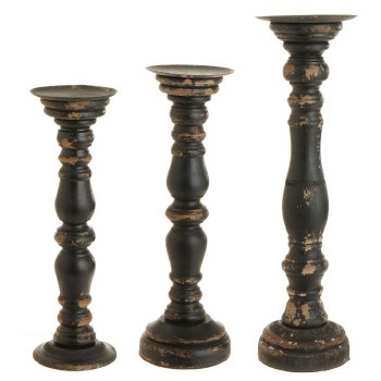 Distressed Candle Holders Black Set/3