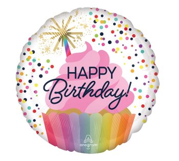 Foil Balloon 17" Birthday Cupcake Confetti