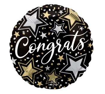 Foil Balloon 17" Congrats Stars Black