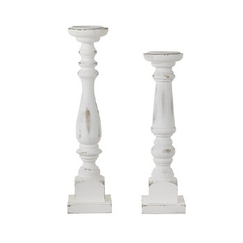 White Wood Candlestick Set of 2