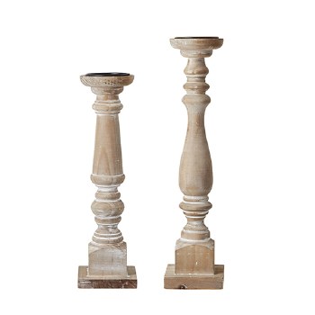 Natural Wood Candlestick Set of 2
