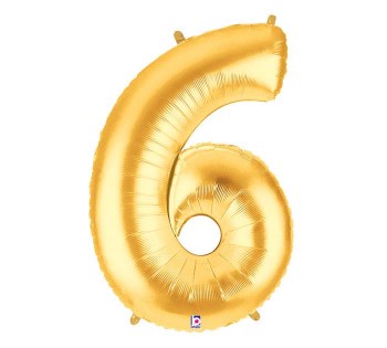 Foil Mega Loons 34" Number 6 Gold - HELIUM FILLED