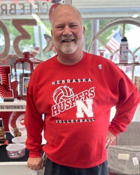 Volleyball Huskers Diagonal Red Crewneck Sweatshirt 3XL