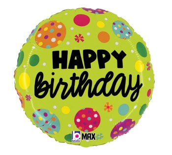 Foil Balloon 17" Happy Birthday Green Polka Dots