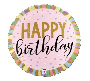 Foil Balloon 17" Happy Birthday Pink Two-Sided