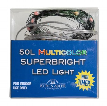 18' 50-Light Batter-Operated Multicolored Superbright LED Green Wire Lights