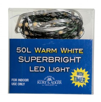 18' 50-Light Battery Operated Warm White Superbright LED Green Wire Lights