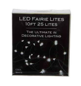 25-Light Battery Operated Cool White LED Green Wire Fairy Lights