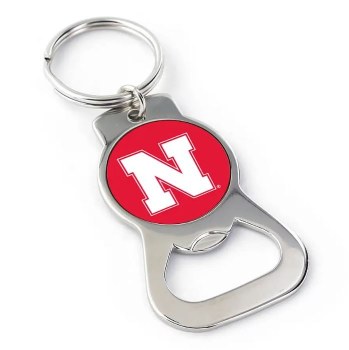 Nebraska Huskers Bottle Opener Key Ring Silver