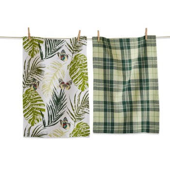 Palm &amp; Butterfly Dishtowel Set of 2