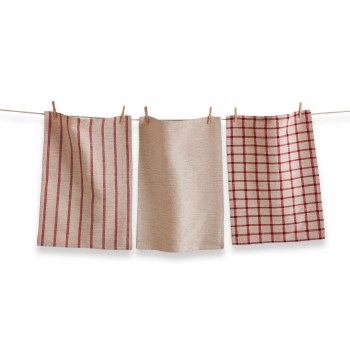 Vintage Dishtowels Set of 3 Red &amp; Cream