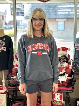 Nebraska Double Line Dark Gray Crew Sweatshirt MD