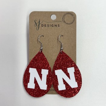 Dangle Teardrop Earring Red Glitter White N
