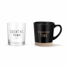 Mug & Rocks Glass Set Cofee Time