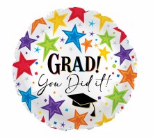 Foil Balloon 17" Graduation Grad You Did It Stars