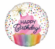 Foil Balloon 17" Birthday Cupcake Confetti