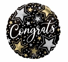 Foil Balloon 17" Congrats Stars Black
