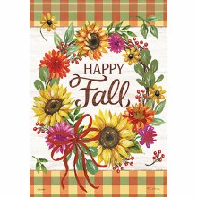 Garden Flag Floral Wreath Happy Fall