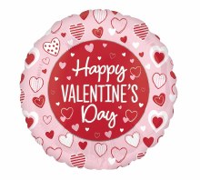 Foil Balloon 17" Happy Valentine's Day Pink & Red Hearts