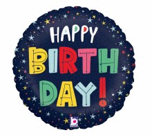 Foil Balloon 17" Navy with Colorful Stars