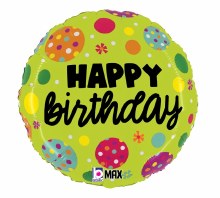 Foil Balloon 17" Happy Birthday Green Polka Dots