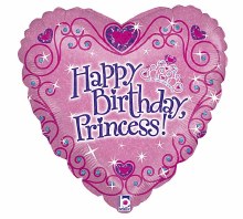 Foil Balloon 17" Happy Birthday Princess Pink Heart