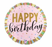 Foil Balloon 17" Happy Birthday Pink Two-Sided