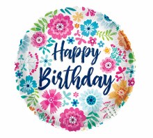 Foil Balloon 17" Happy Birthday Bright Flowers