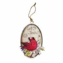 Oval Wooden Cardinal Ornament