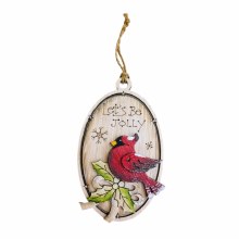 Oval Wooden Cardinal Ornament