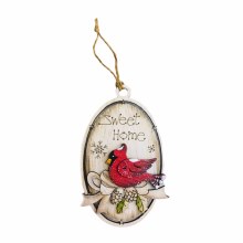 Oval Wooden Cardinal Ornament