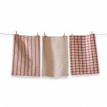 Vintage Dishtowels Set of 3 Red & Cream